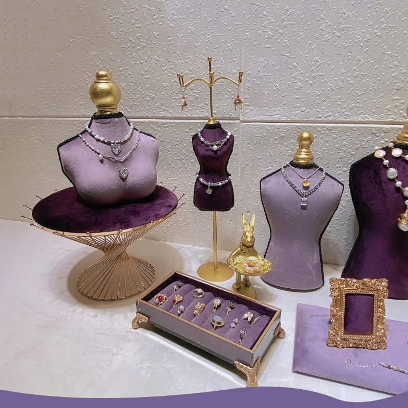 Fashion Purple Velvet Series Jewelry Display Props Window Ring Necklace Display Stand Earrings Bracelet Stand