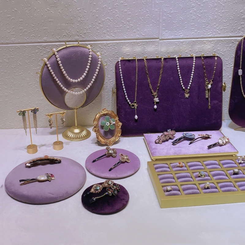 Fashion Purple Velvet Series Jewelry Display Props Window Ring Necklace Display Stand Earrings Bracelet Stand