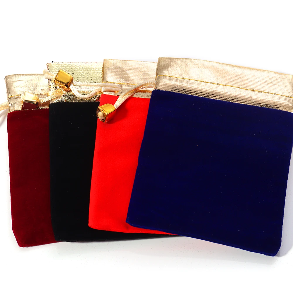 5-10 Pcs/Lot Velvet Drawstring Bags Gold Color Trims Multi-size Pouches for Jewelry Storage Wedding Party Portable Gifts Bag
