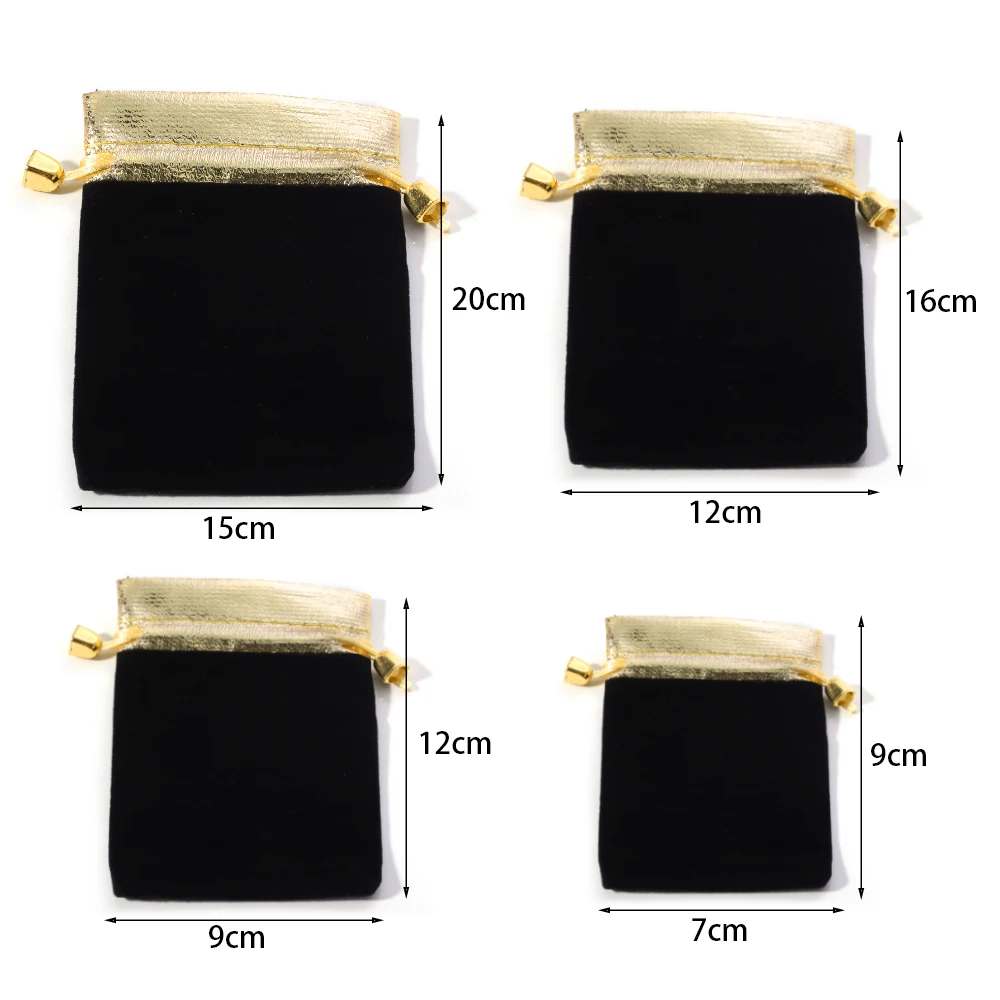5-10 Pcs/Lot Velvet Drawstring Bags Gold Color Trims Multi-size Pouches for Jewelry Storage Wedding Party Portable Gifts Bag