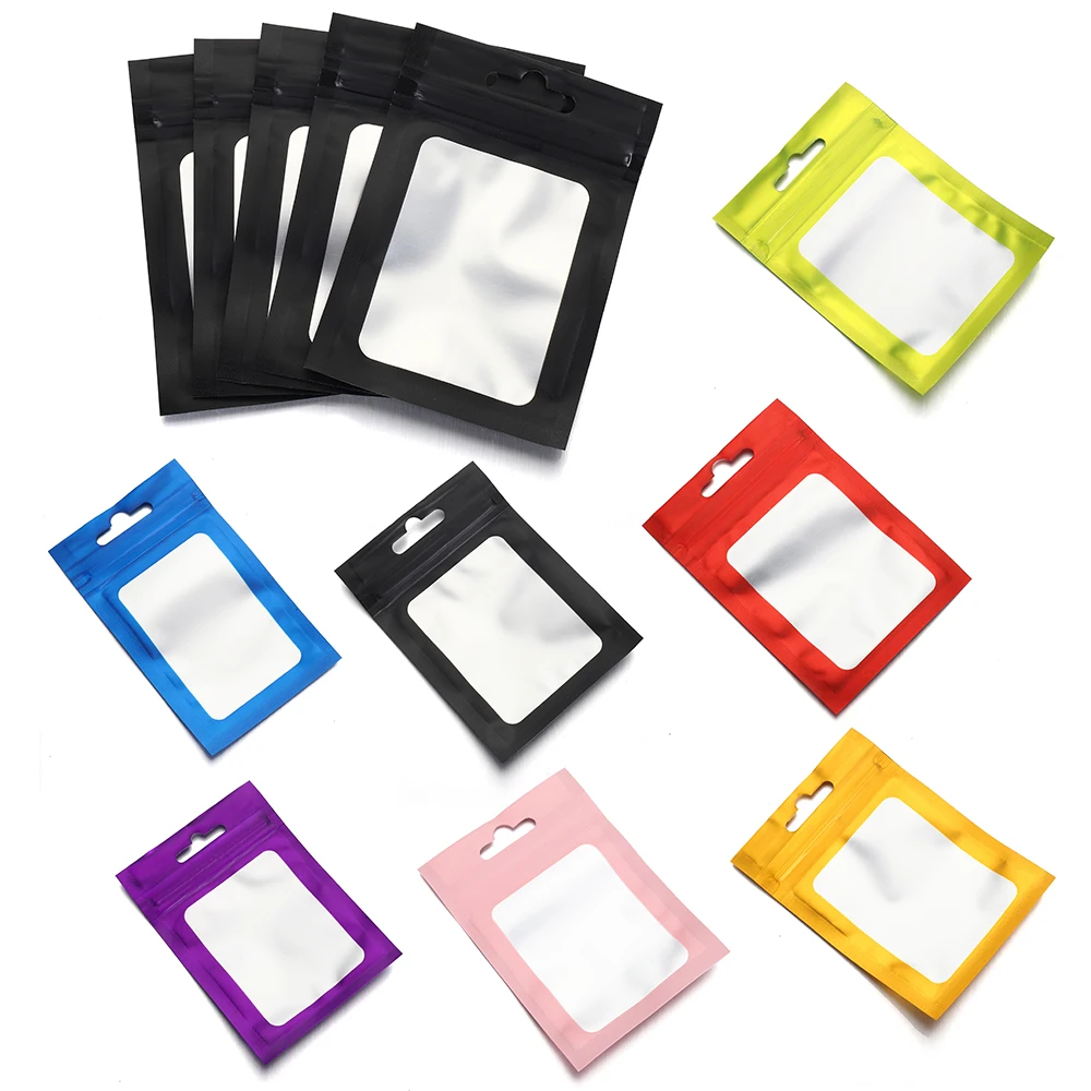 50pcs Black Foil Pouch Reusable Self Sealing Mylar Bag Ziplock Hang