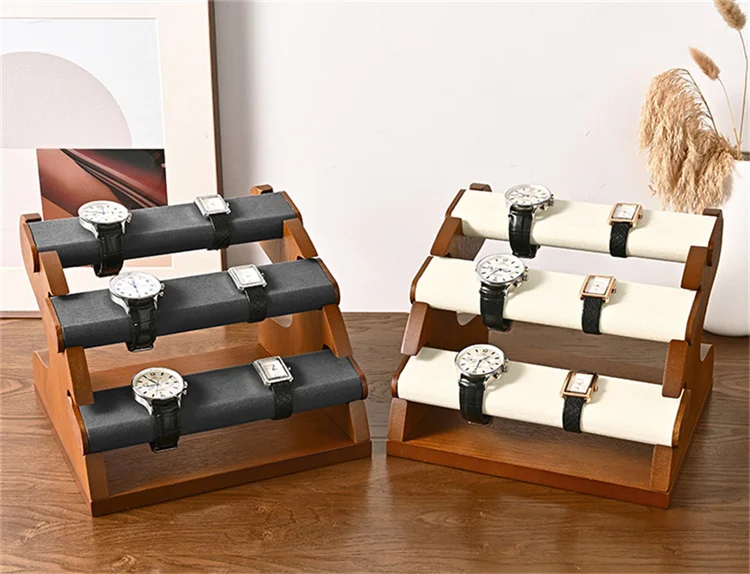 Oirlv 3 Layer Wooden Watch Stand Jewelry Organizer Jewelry Display Rack Large Capacity Watch Display Props Bracelet Jewelry Rack