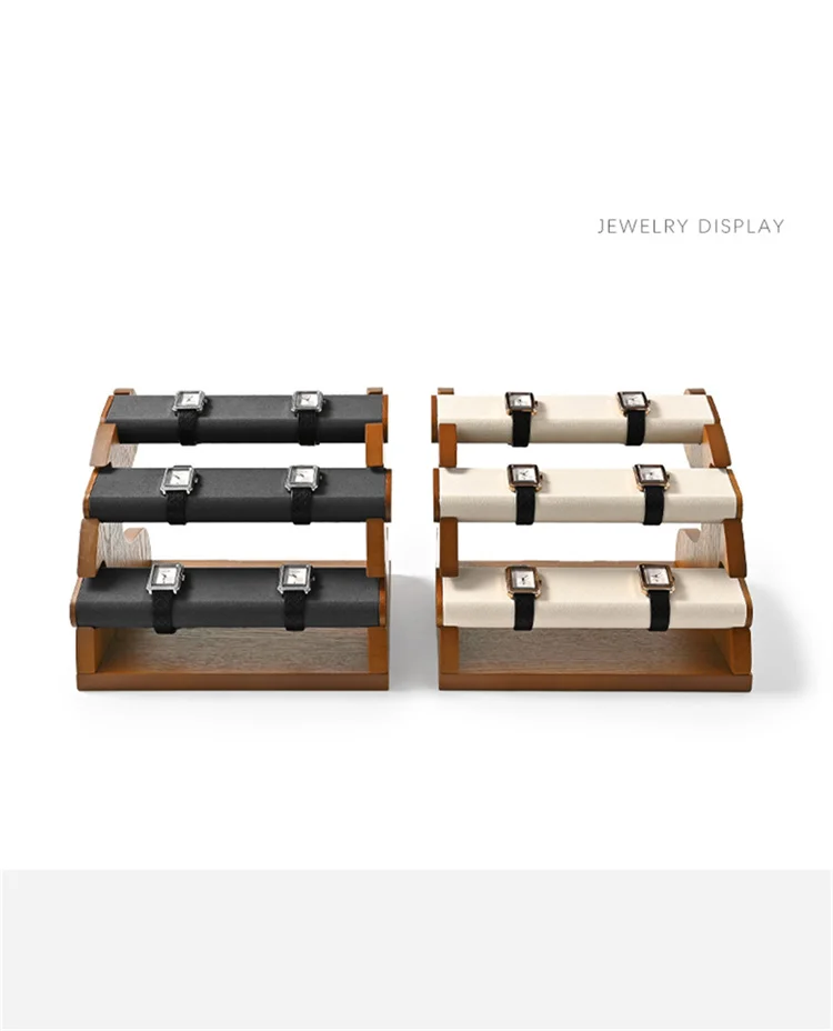 Oirlv 3 Layer Wooden Watch Stand Jewelry Organizer Jewelry Display Rack Large Capacity Watch Display Props Bracelet Jewelry Rack