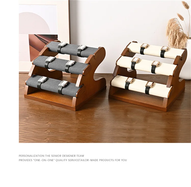 Oirlv 3 Layer Wooden Watch Stand Jewelry Organizer Jewelry Display Rack Large Capacity Watch Display Props Bracelet Jewelry Rack