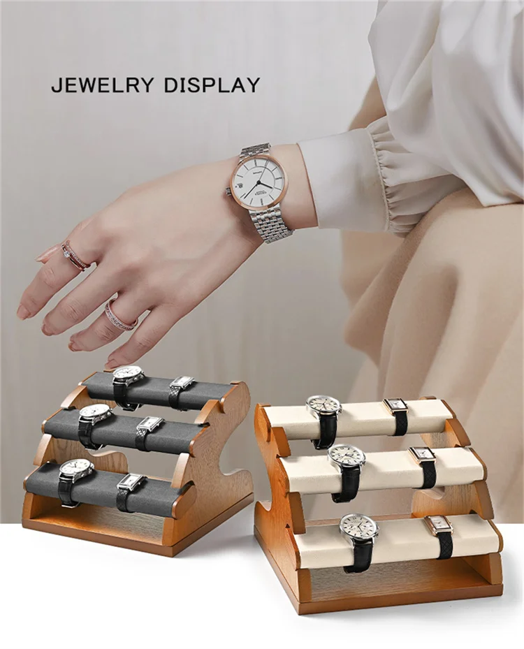 Oirlv 3 Layer Wooden Watch Stand Jewelry Organizer Jewelry Display Rack Large Capacity Watch Display Props Bracelet Jewelry Rack