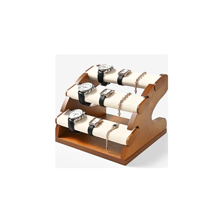 Oirlv 3 Layer Wooden Watch Stand Jewelry Organizer Jewelry Display Rack Large Capacity Watch Display Props Bracelet Jewelry Rack