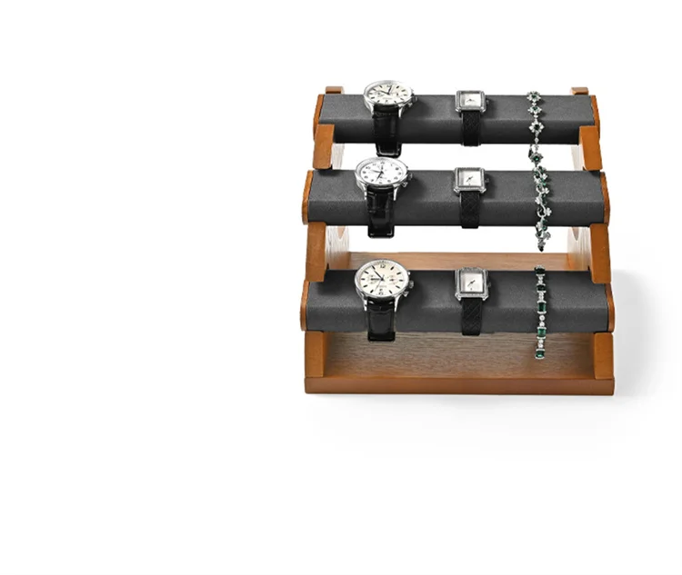 Oirlv 3 Layer Wooden Watch Stand Jewelry Organizer Jewelry Display Rack Large Capacity Watch Display Props Bracelet Jewelry Rack