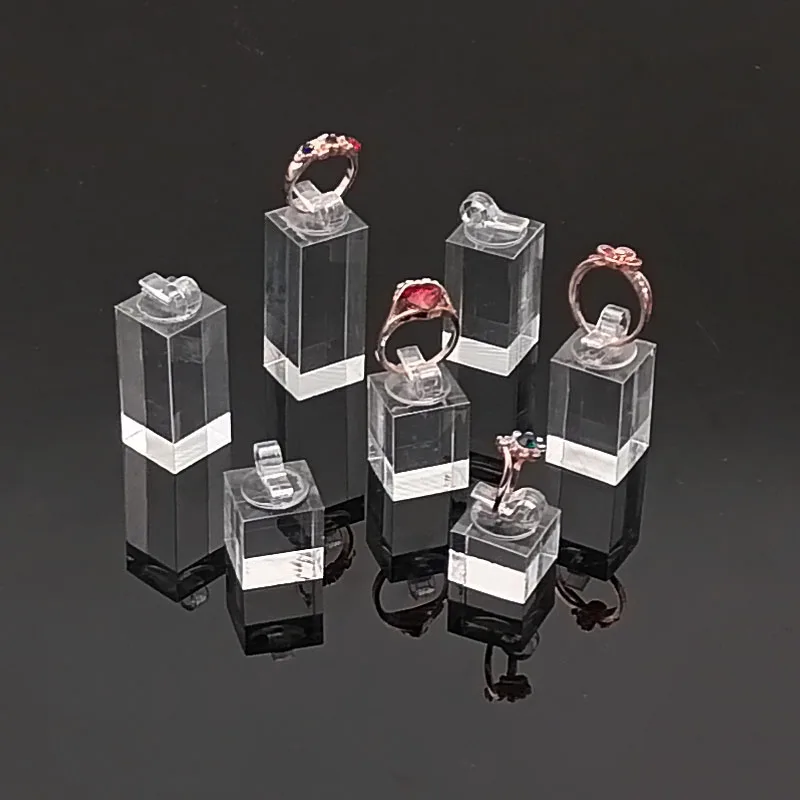 7Pcs Different Height Acrylic Round/Square Finger Ring Jewelry Display Stand Holder Photography Props Showcase Organizer Rack