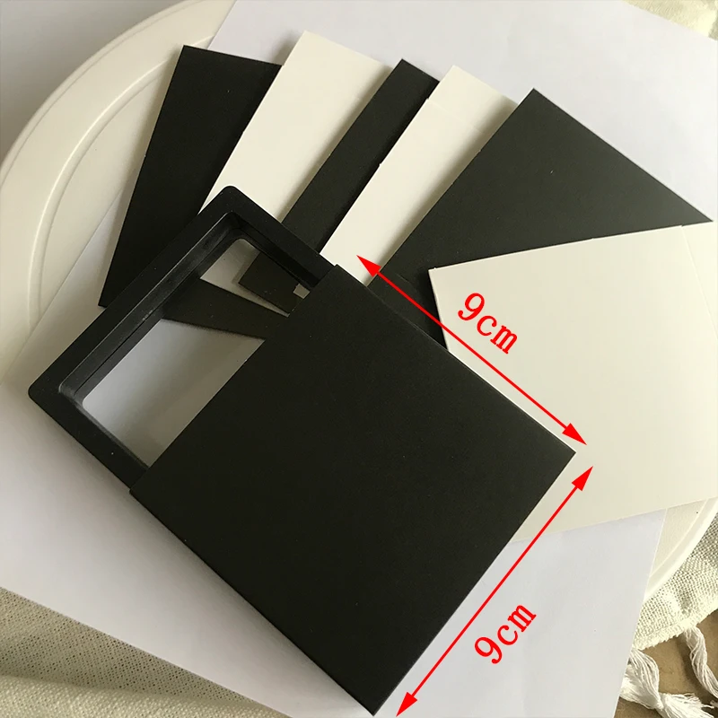 10pcs/lot Coated Paper Jewelry Packaging Black White 9*9 Cm Gift Boxes Outer Package Fit 3D Floating PE Film Display Case Box