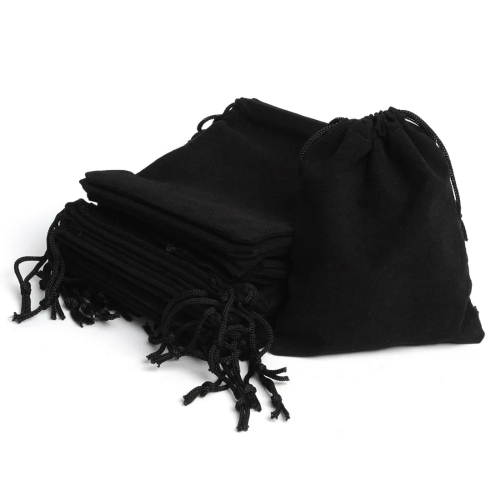 100pcs 12*10Cm Black Velvet Drawstring Pouch Jewelry Bags, Fashion Bracelet Promo Gift Bags Package Event Party Supplies bonbon