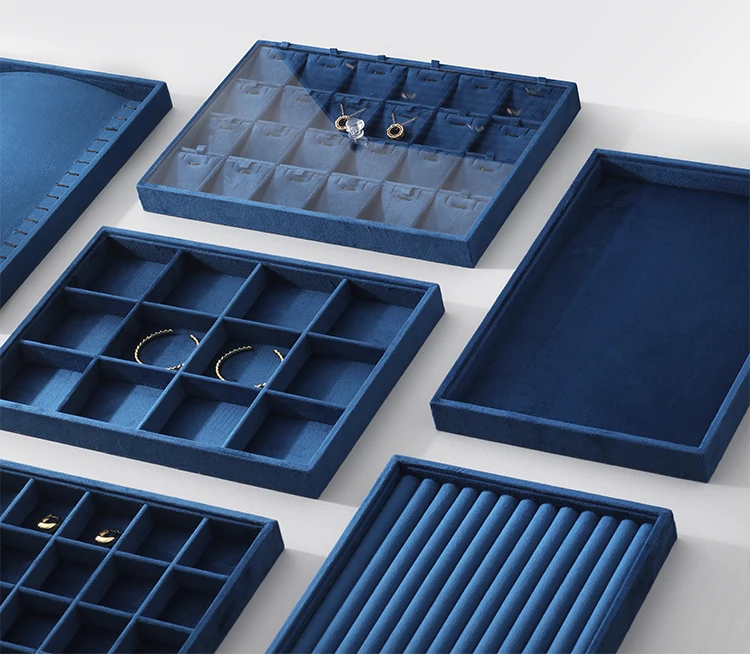 Luxury Custom Jewelry Display Tray Organizer Velvet Lined High-End Storage Showcase for Rings Necklaces Earrings