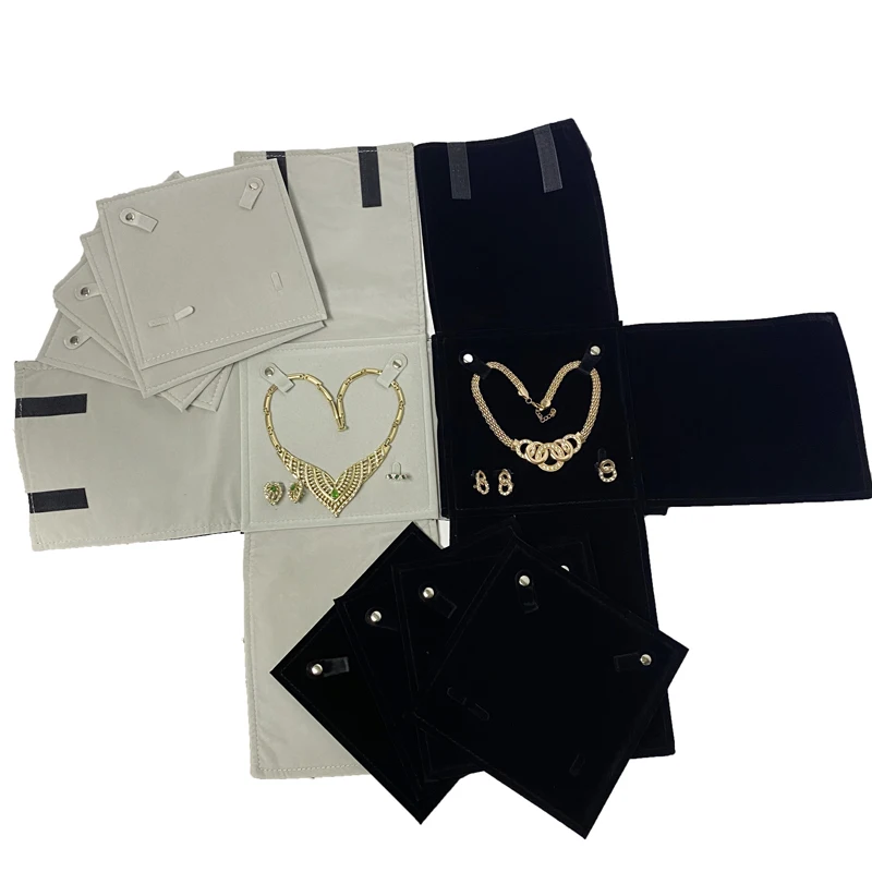 Exhibitor Set Jewelry Storage Bag Pearl Necklace Holder Black Velvet Pouch Square 5 Layers Fine Jewelry Travel Roll Bag for Ring