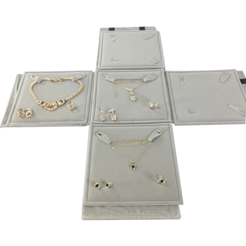 Exhibitor Set Jewelry Storage Bag Pearl Necklace Holder Black Velvet Pouch Square 5 Layers Fine Jewelry Travel Roll Bag for Ring