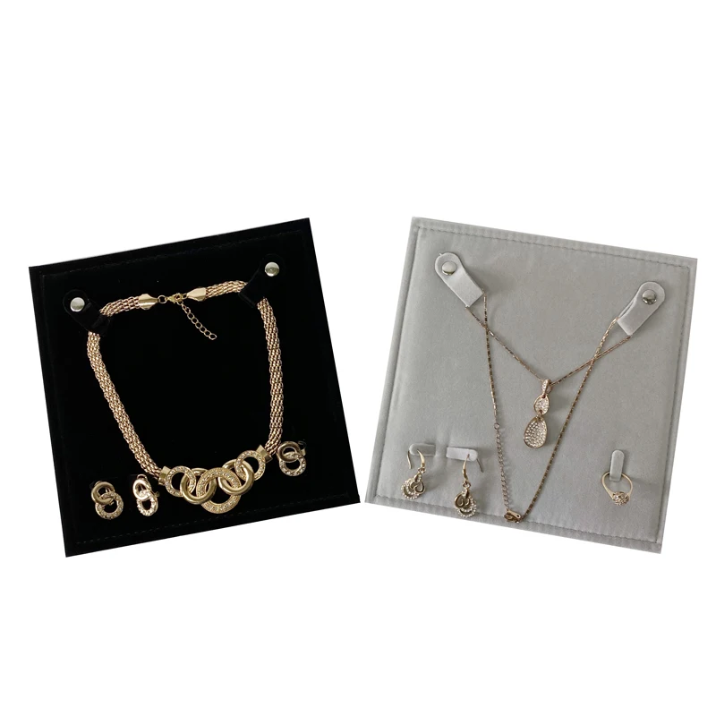 Exhibitor Set Jewelry Storage Bag Pearl Necklace Holder Black Velvet Pouch Square 5 Layers Fine Jewelry Travel Roll Bag for Ring