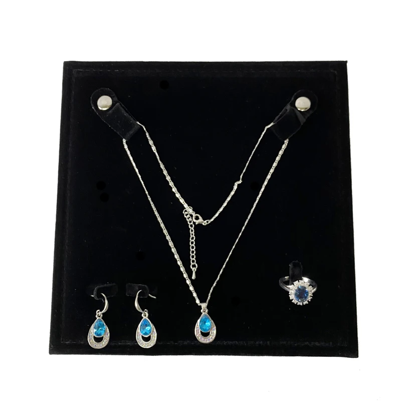 Exhibitor Set Jewelry Storage Bag Pearl Necklace Holder Black Velvet Pouch Square 5 Layers Fine Jewelry Travel Roll Bag for Ring