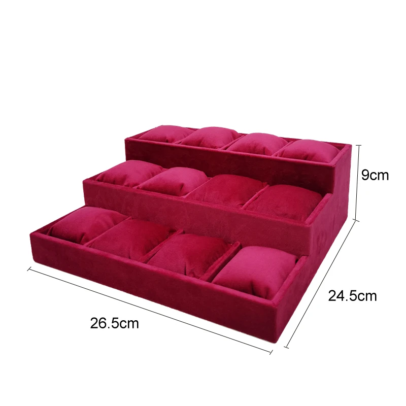 Velvet 3 Tier Bracelet Jewelry Display Tray 9 Grid With Pillow Bangle Necklace Storage Tray Watch Jewelry Organizer Stand Holder