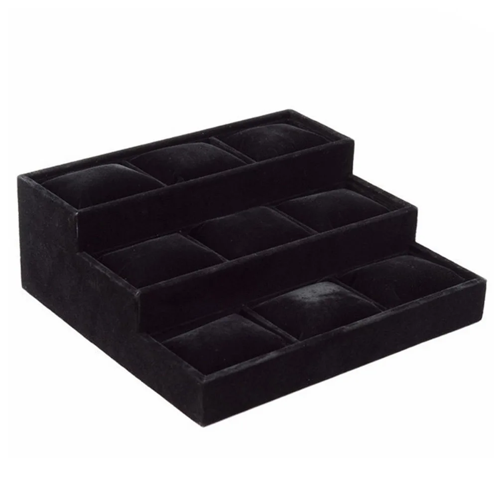 Velvet 3 Tier Bracelet Jewelry Display Tray 9 Grid With Pillow Bangle Necklace Storage Tray Watch Jewelry Organizer Stand Holder