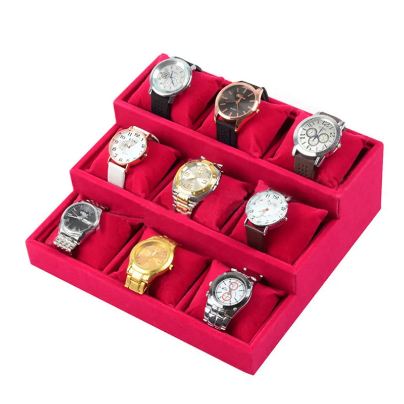 Velvet 3 Tier Bracelet Jewelry Display Tray 9 Grid With Pillow Bangle Necklace Storage Tray Watch Jewelry Organizer Stand Holder