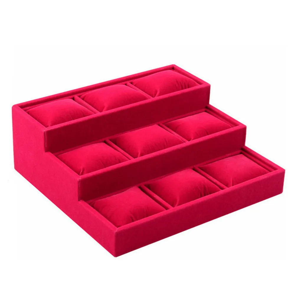 Velvet 3 Tier Bracelet Jewelry Display Tray 9 Grid With Pillow Bangle Necklace Storage Tray Watch Jewelry Organizer Stand Holder