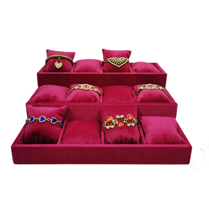 Velvet 3 Tier Bracelet Jewelry Display Tray 9 Grid With Pillow Bangle Necklace Storage Tray Watch Jewelry Organizer Stand Holder