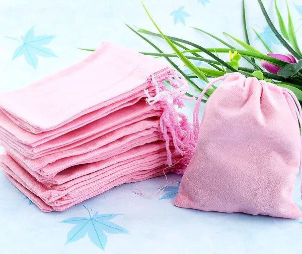 50Pcs Pink Velvet Drawstring Pouch Jewelry Bag 7x9cm New Year Christmas Wedding Jewelry Packaging Packing Gift Bags & Pouches