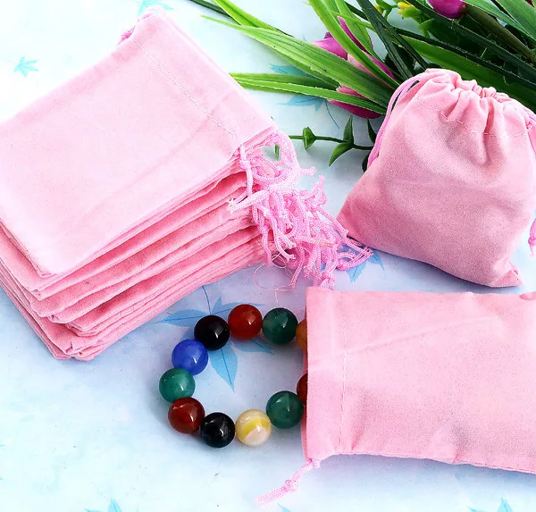 50Pcs Pink Velvet Drawstring Pouch Jewelry Bag 7x9cm New Year Christmas Wedding Jewelry Packaging Packing Gift Bags & Pouches