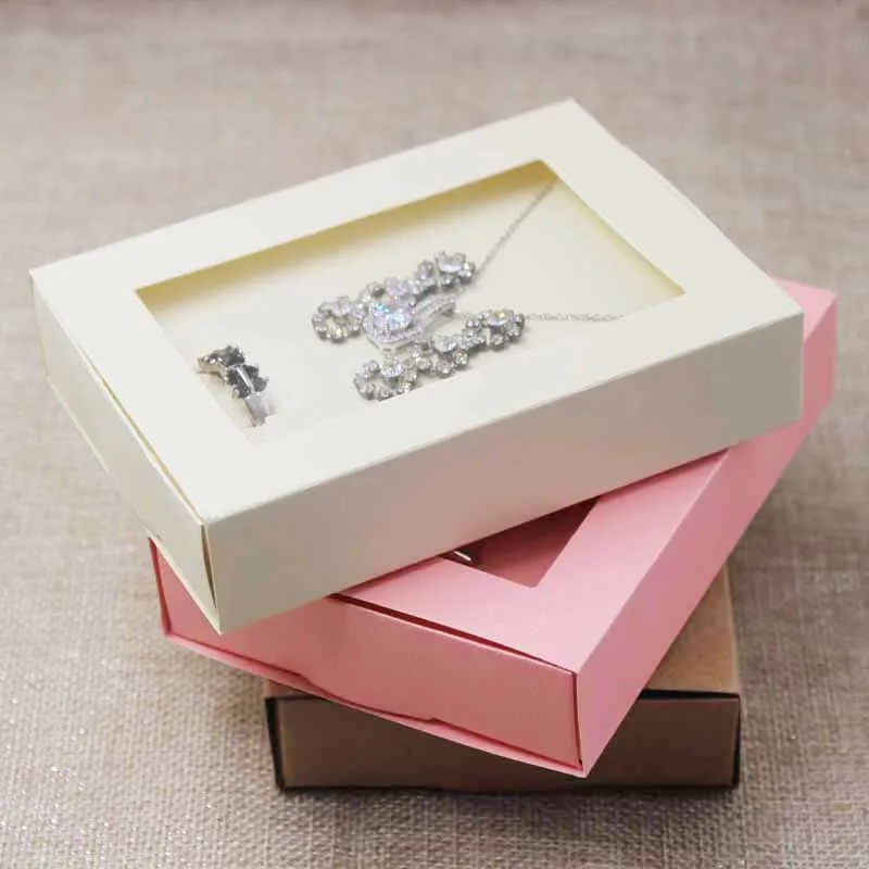 10pcs Kraft/Beige/Pink Gift Jewelry Package & Display Window Box DIY Slide Box for Wedding Favors/Products Display Show
