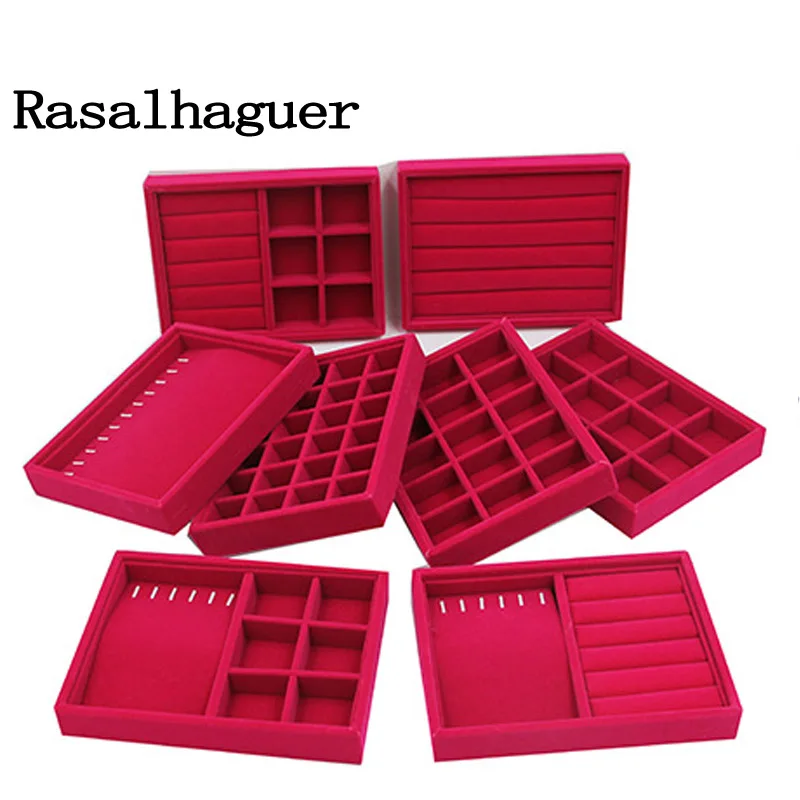 Organizer Soft RoseRed Velvet Handmade DIY Jewelry Box 9 Options Drawer Storage Jewellery Earring Necklace Pendant Bracelet Tray