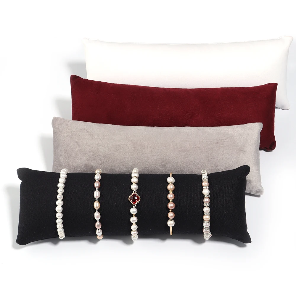 1pcs Bracelet Watch Display Pillow Velvet PU Leather Linen Jewelry Case Bangle Cushion Holder Show Photography Prop Wholesale