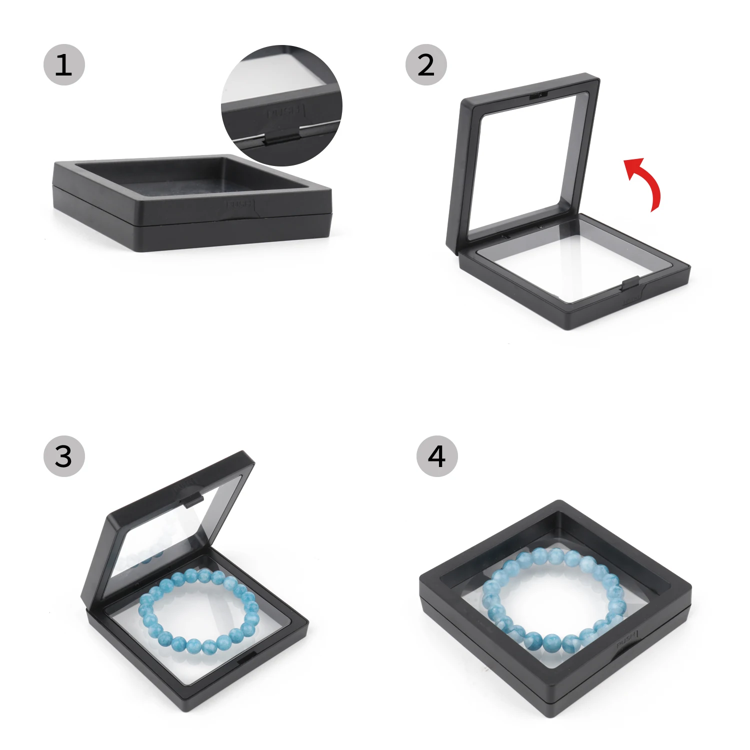 Colorful PE Film Jewelry Storage Box 3D Free Stand Suspension Floating Case Frame Ring Earrings Necklace Accessories Box Display