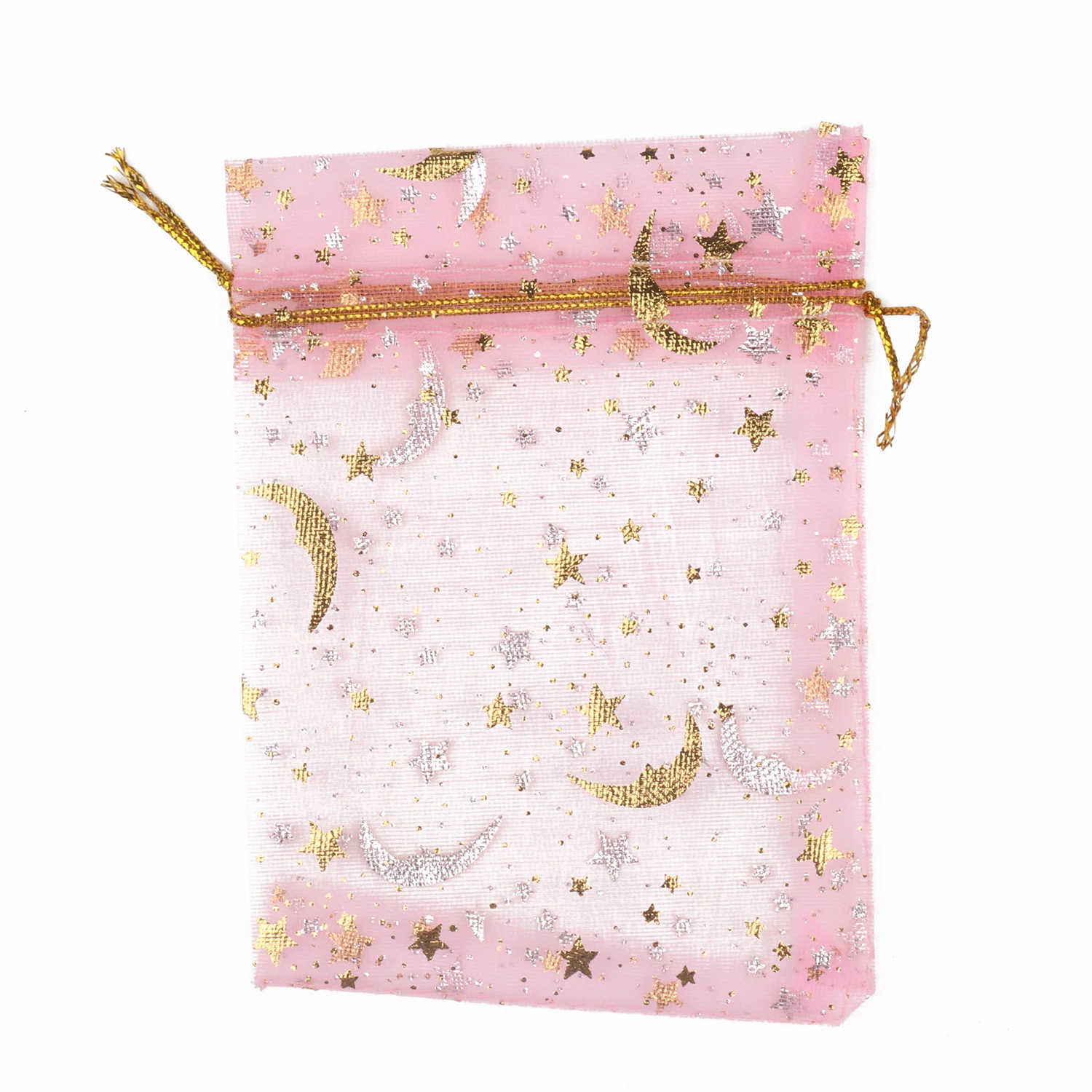 50pcs/lot Moon Star Organza Bags 7x9mm 9x12mm 11x16mm 13x18mm Small Christmas Drawstring Gift Bag Charm Jewelry Package Pouches