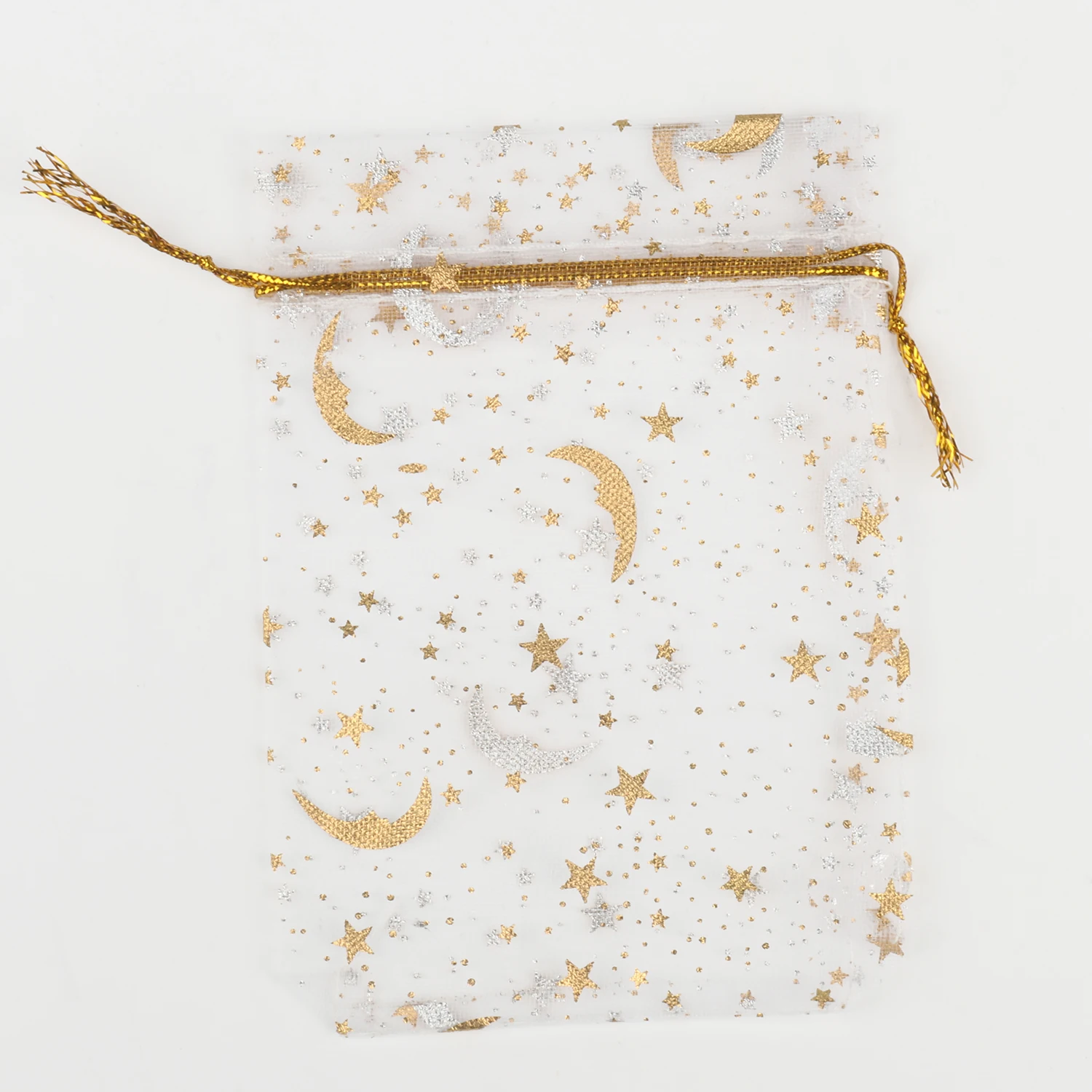 50pcs/lot Moon Star Organza Bags 7x9mm 9x12mm 11x16mm 13x18mm Small Christmas Drawstring Gift Bag Charm Jewelry Package Pouches