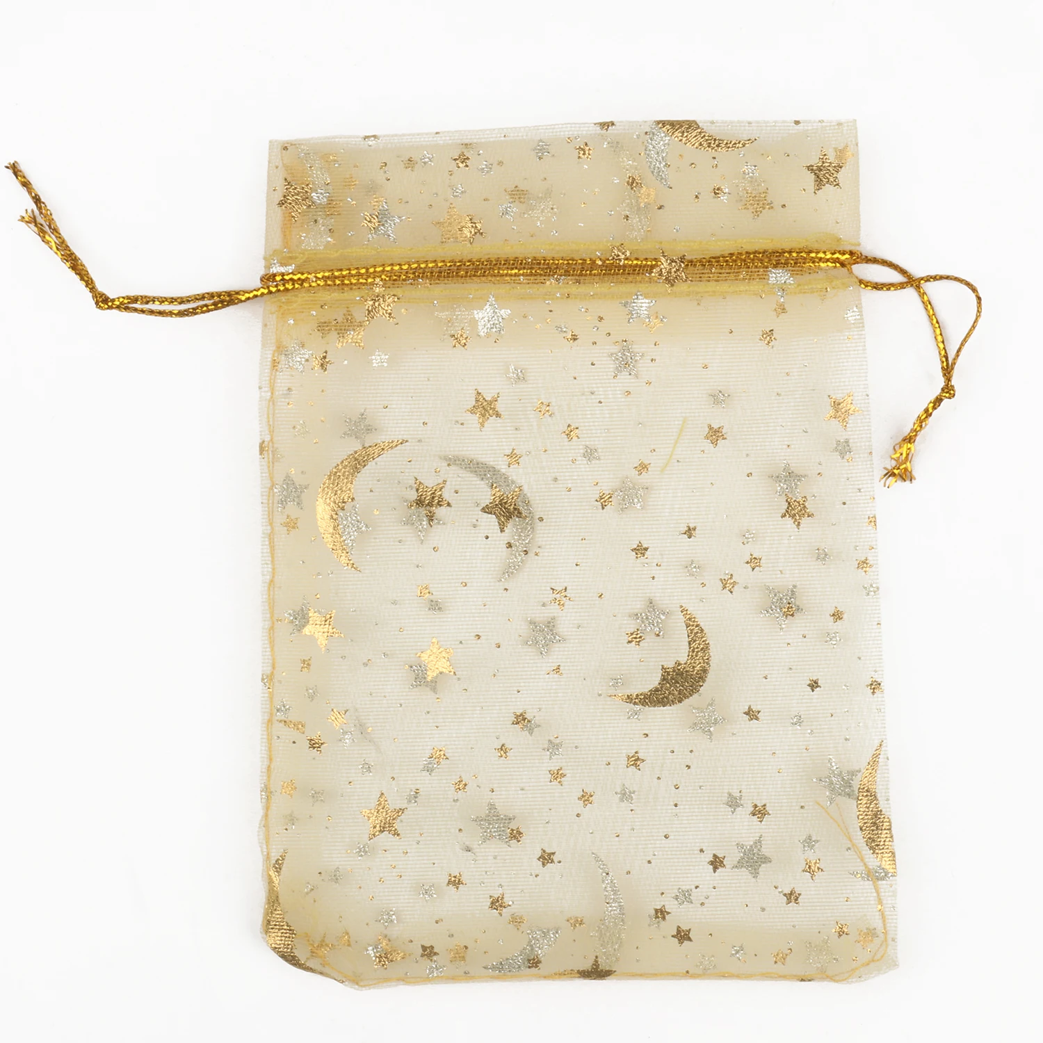 50pcs/lot Moon Star Organza Bags 7x9mm 9x12mm 11x16mm 13x18mm Small Christmas Drawstring Gift Bag Charm Jewelry Package Pouches