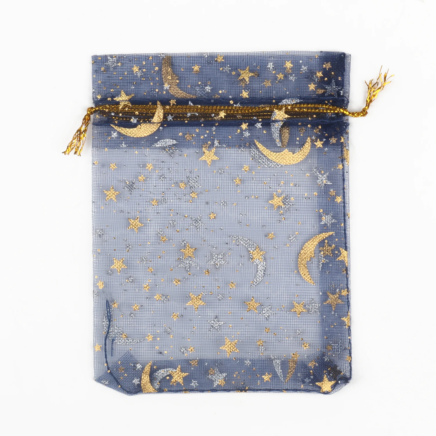 50pcs/lot Moon Star Organza Bags 7x9mm 9x12mm 11x16mm 13x18mm Small Christmas Drawstring Gift Bag Charm Jewelry Package Pouches