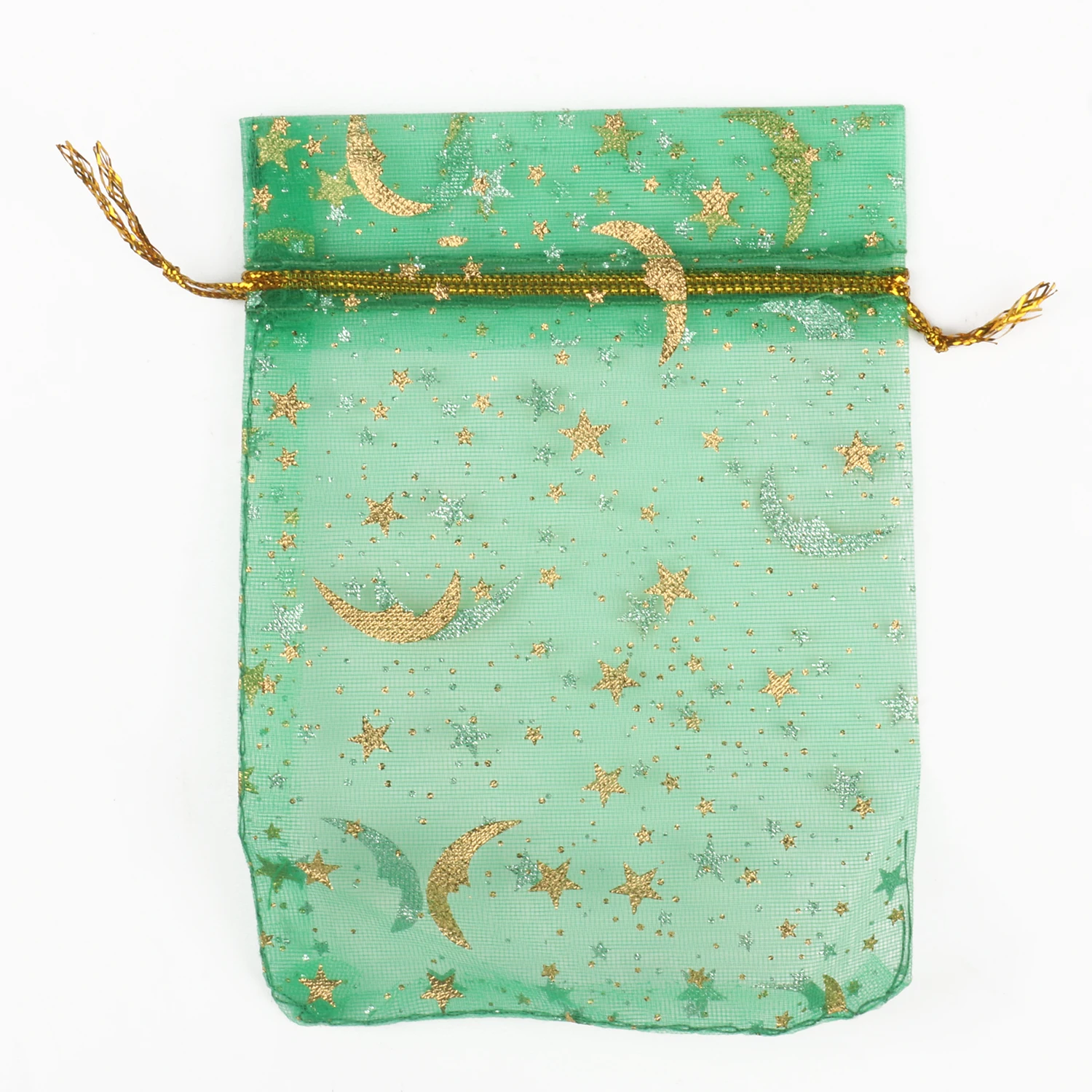 50pcs/lot Moon Star Organza Bags 7x9mm 9x12mm 11x16mm 13x18mm Small Christmas Drawstring Gift Bag Charm Jewelry Package Pouches