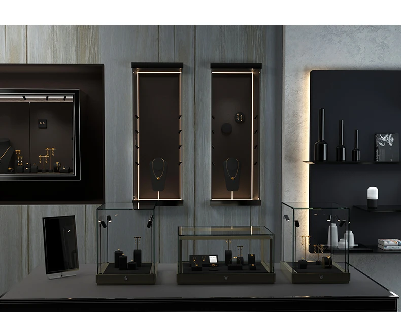 Oirlv Black Jewelry Display Set Shop Cabinet Display Props for Necklace Bust Watch Holder Ring Earrings Bangle Decoration Rack