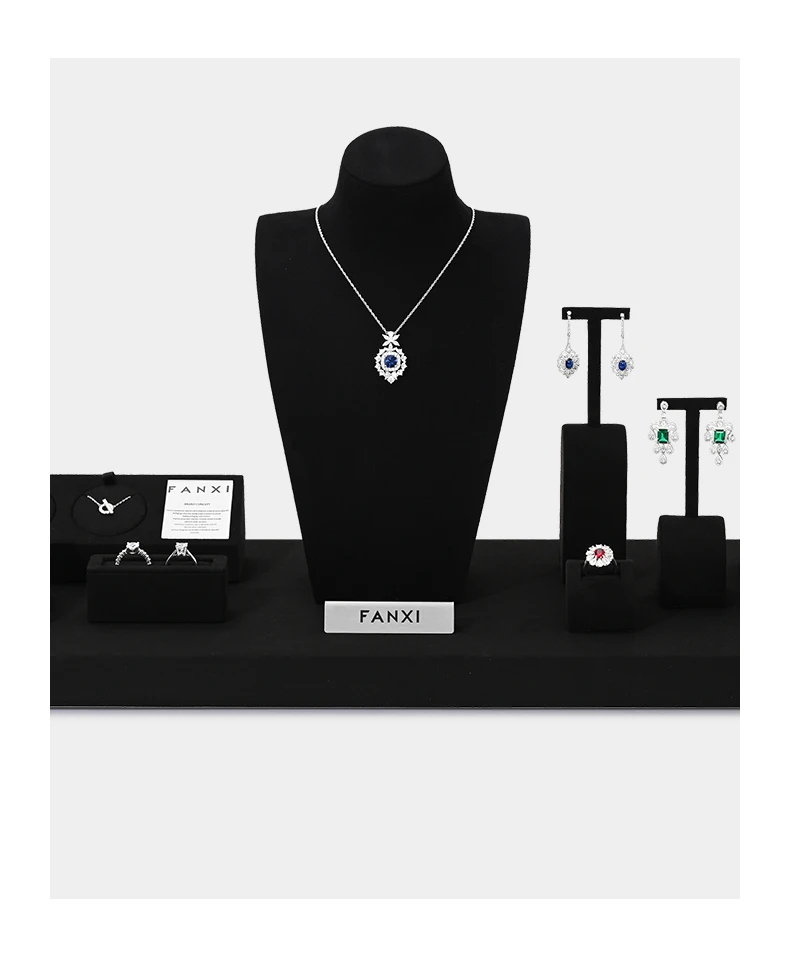 Oirlv Black Jewelry Display Set Shop Cabinet Display Props for Necklace Bust Watch Holder Ring Earrings Bangle Decoration Rack