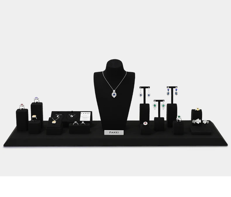 Oirlv Black Jewelry Display Set Shop Cabinet Display Props for Necklace Bust Watch Holder Ring Earrings Bangle Decoration Rack