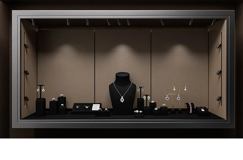 Oirlv Black Jewelry Display Set Shop Cabinet Display Props for Necklace Bust Watch Holder Ring Earrings Bangle Decoration Rack