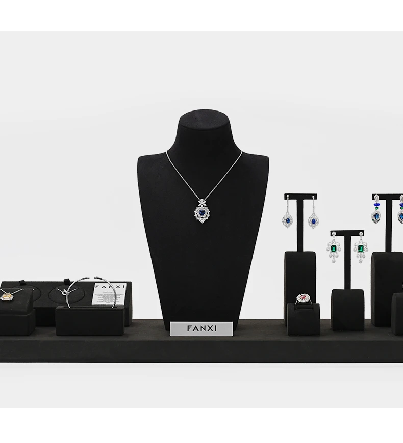 Oirlv Black Jewelry Display Set Shop Cabinet Display Props for Necklace Bust Watch Holder Ring Earrings Bangle Decoration Rack