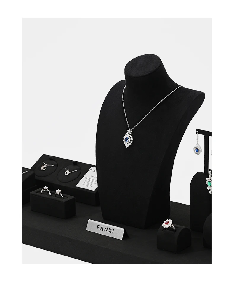 Oirlv Black Jewelry Display Set Shop Cabinet Display Props for Necklace Bust Watch Holder Ring Earrings Bangle Decoration Rack