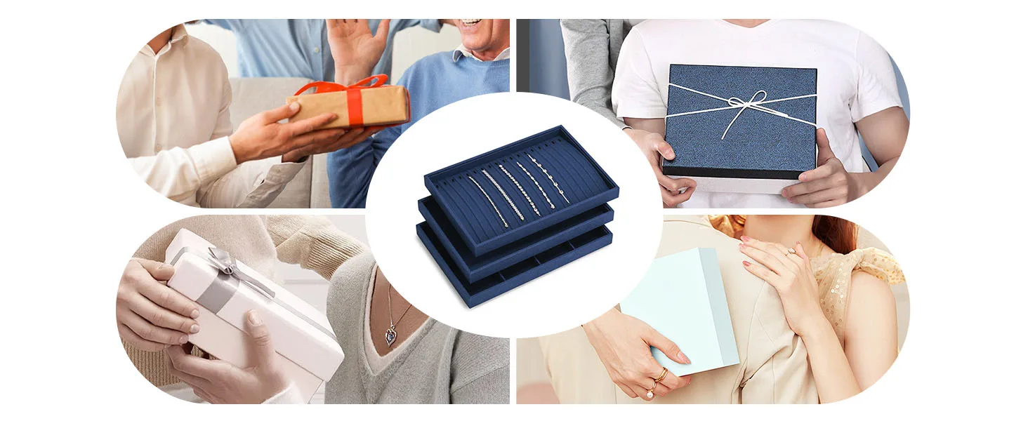 Oirlv Blue Velvet Jewelry Storage Display Set - Organize Necklaces, Earrings, Rings & Bracelets, Elegant & Practical for Jeweler