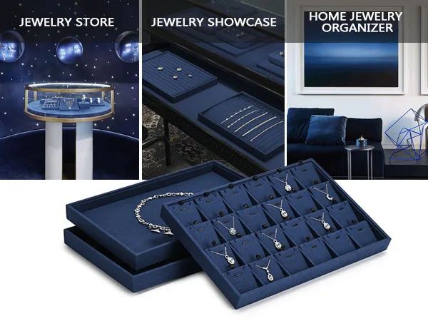 Oirlv Blue Velvet Jewelry Storage Display Set - Organize Necklaces, Earrings, Rings & Bracelets, Elegant & Practical for Jeweler