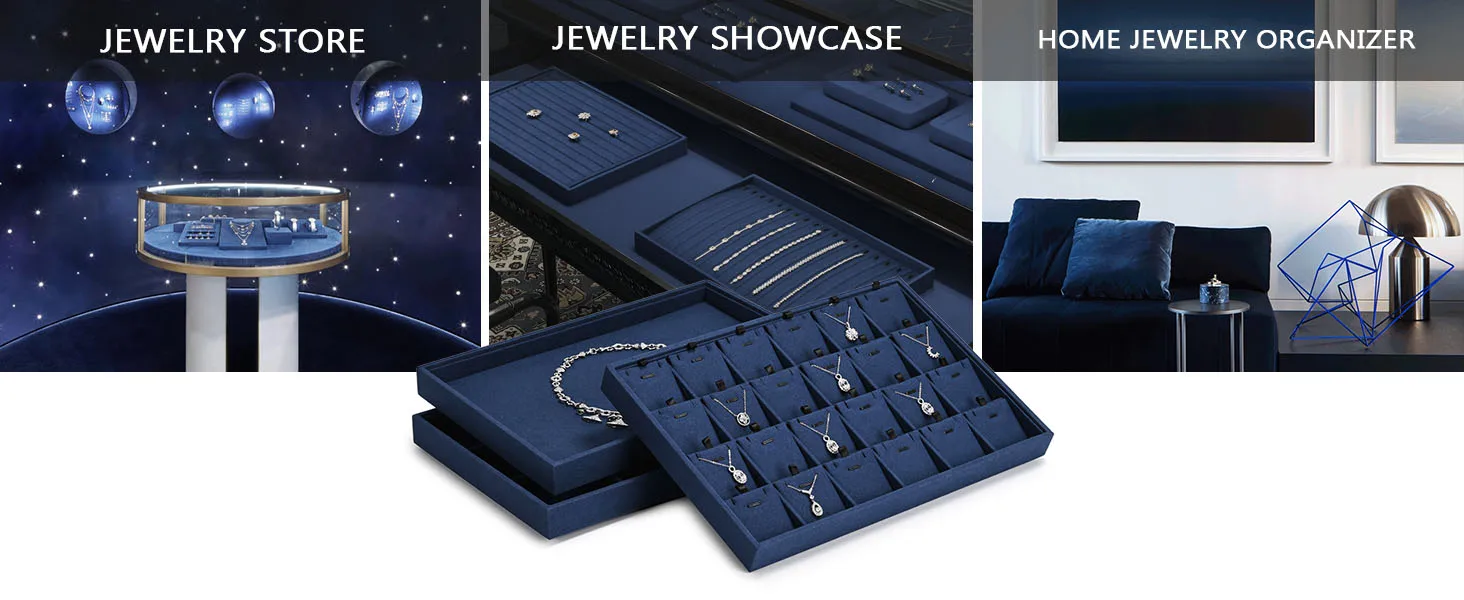 Oirlv Blue Velvet Jewelry Storage Display Set - Organize Necklaces, Earrings, Rings & Bracelets, Elegant & Practical for Jeweler
