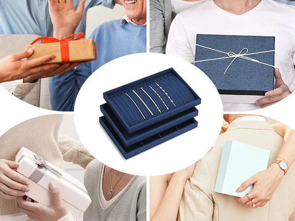 Oirlv Blue Velvet Jewelry Storage Display Set - Organize Necklaces, Earrings, Rings & Bracelets, Elegant & Practical for Jeweler