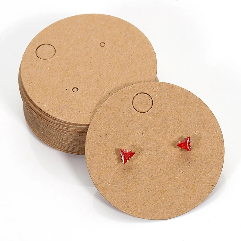 50pcs Round Cardboard Earring Display Cards Blank Kraft Paper Jewelry Hanging Tags For Earring Ear Studs Selling Packaging
