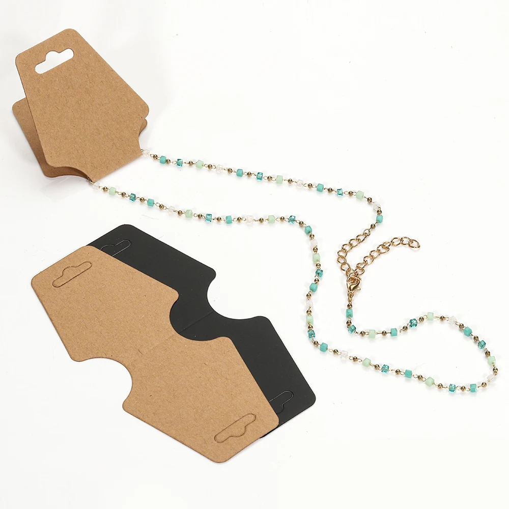 50pcs/lot 5x12cm Jewelry Display Card Price Tag Foldable Blank Kraft Paper Card Necklace Bracelet Headband Hairband Hanging Card