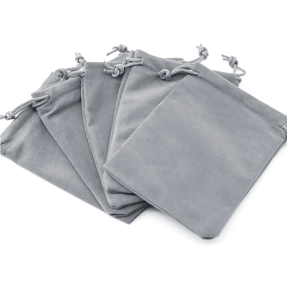 10pcs Fashion Storage Packaging Grey Blue Gift Jewelry Pouches Velvet Bag Pulling Drawstring Jewelry Packing Display