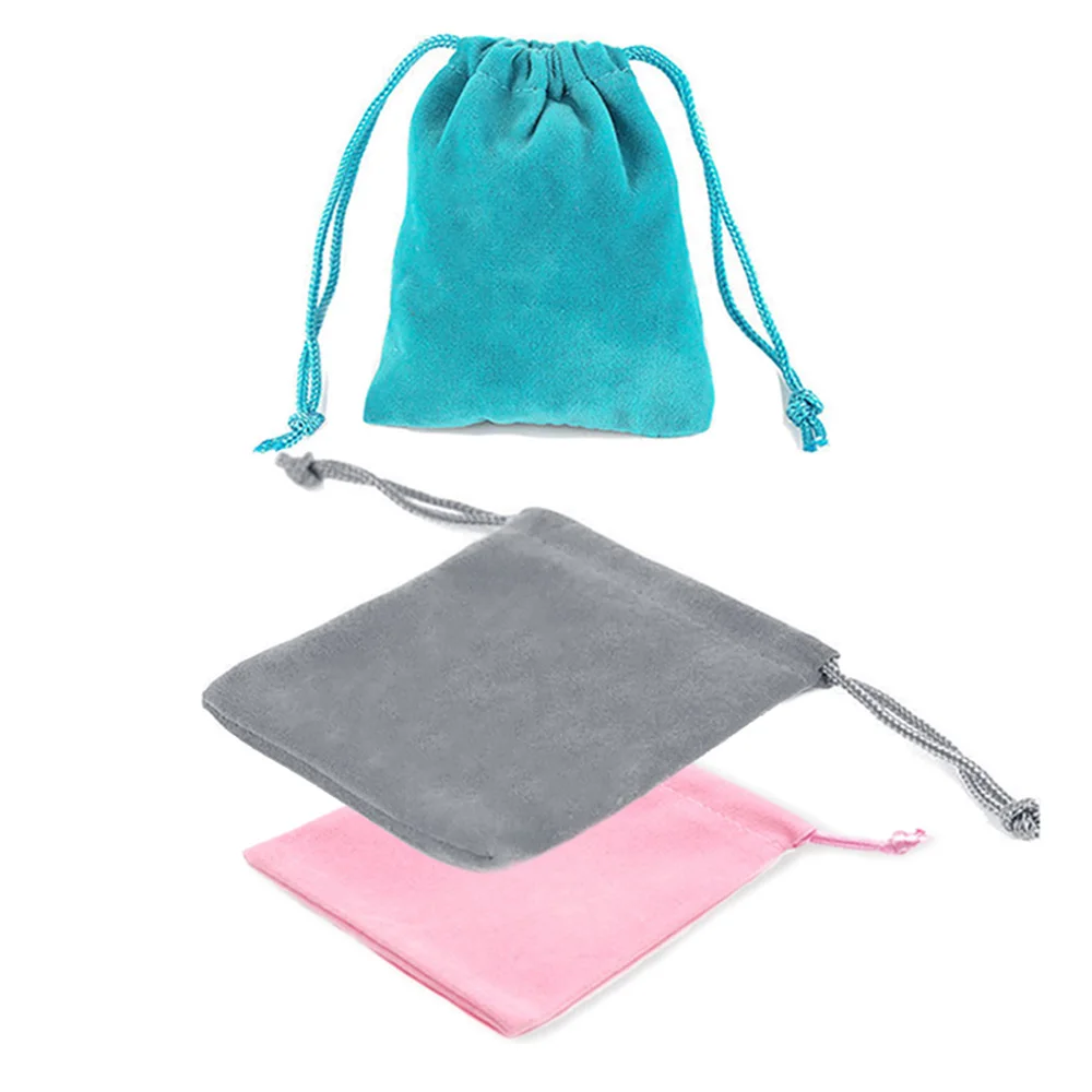 10pcs Fashion Storage Packaging Grey Blue Gift Jewelry Pouches Velvet Bag Pulling Drawstring Jewelry Packing Display