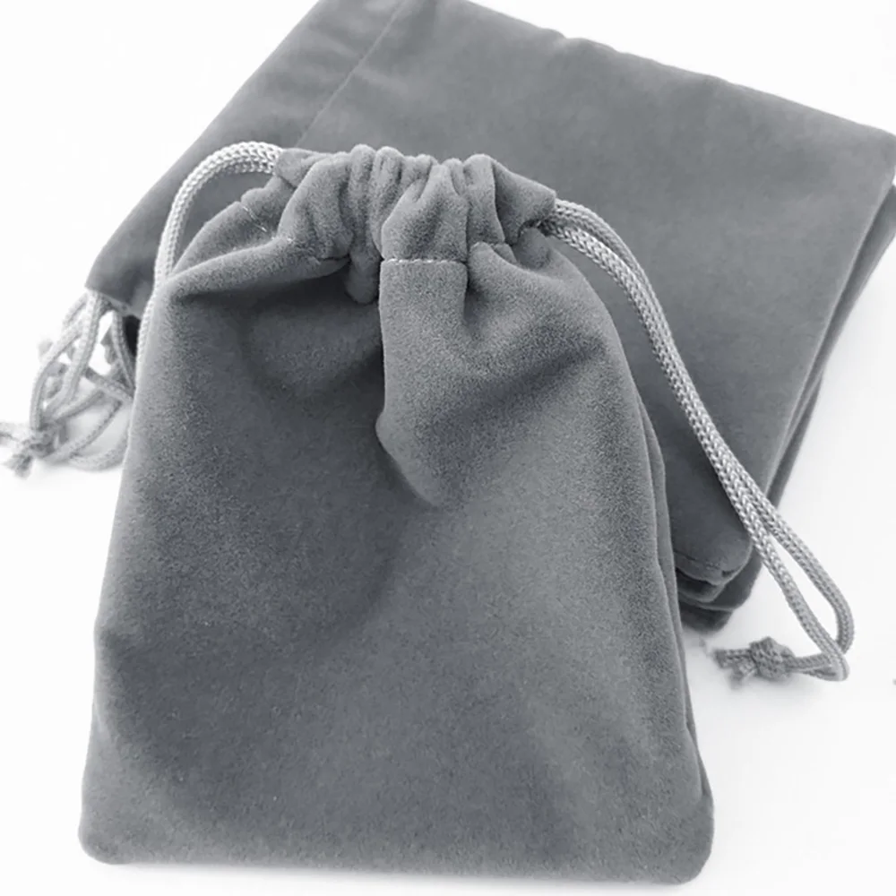 10pcs Fashion Storage Packaging Grey Blue Gift Jewelry Pouches Velvet Bag Pulling Drawstring Jewelry Packing Display